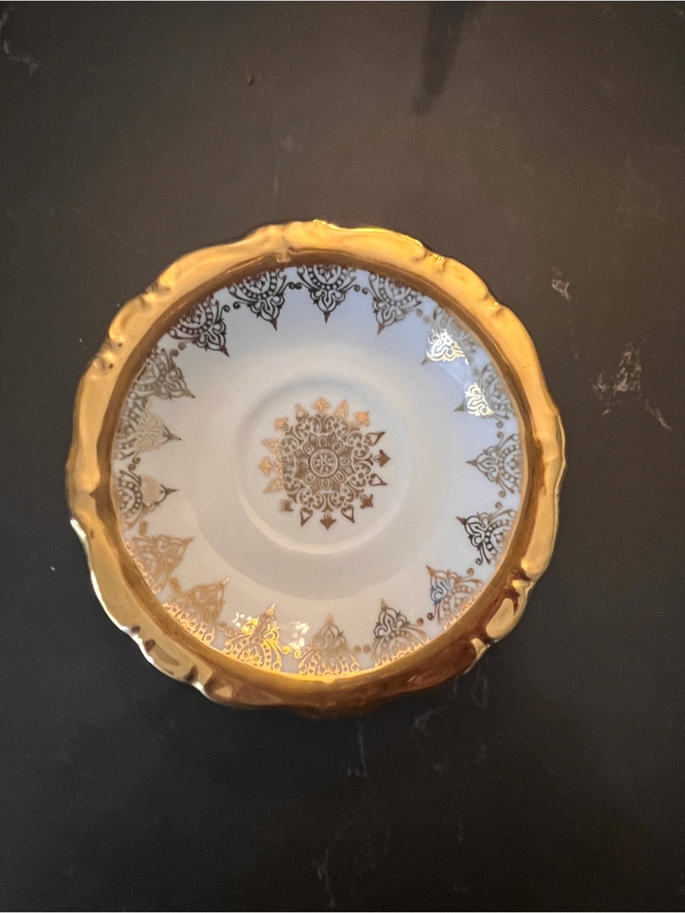 White and Gold Decorative Saucer with Ornate Filigree